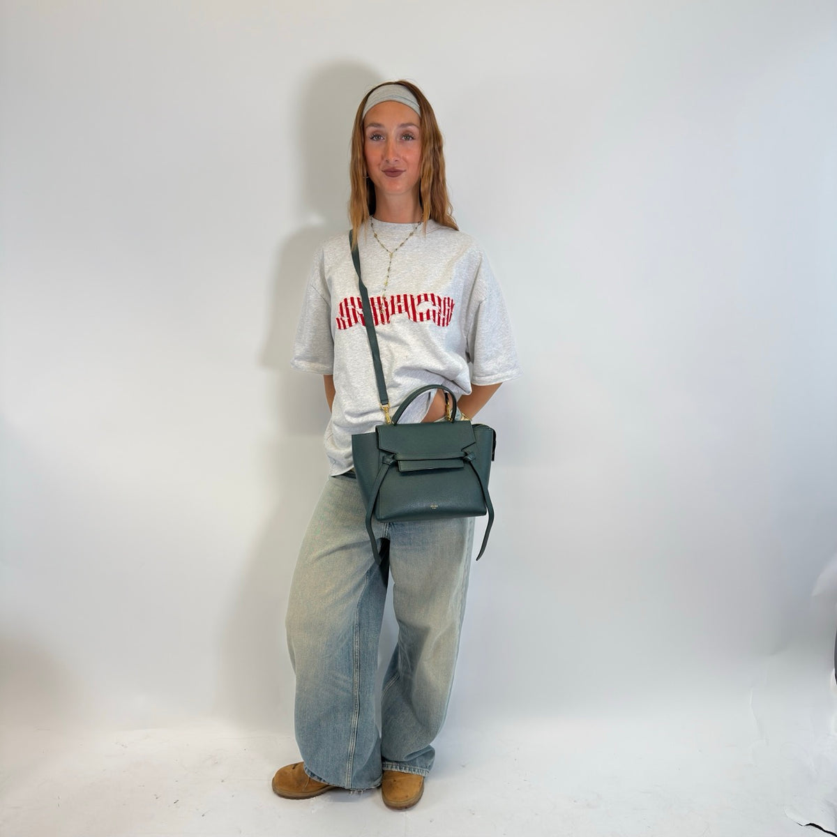 Celine Schultertasche Belt Micro aus dunkelgrünem Leder