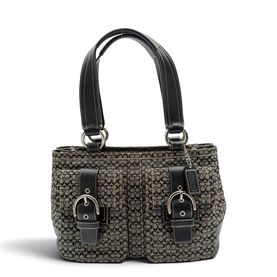 Borsa mini Coach Double Pocket in tela Signature