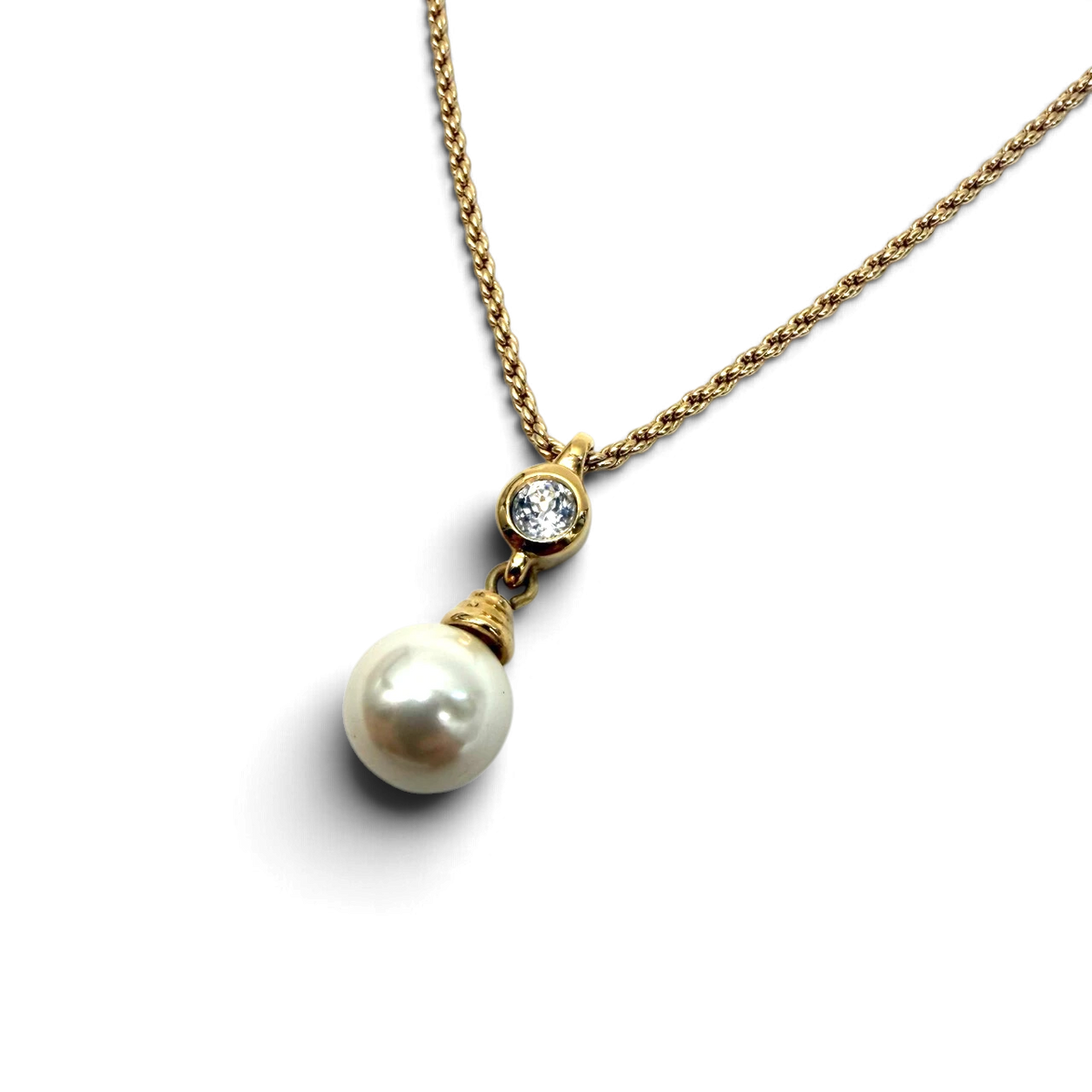 Dior Halskette mit Perle & Kristall-Anhänger vintage goldfarben
