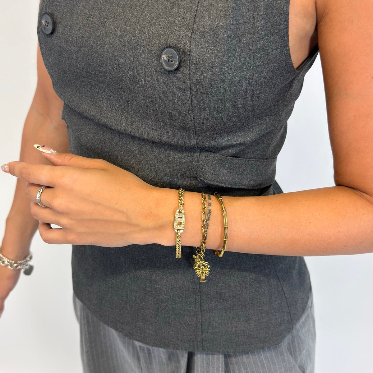 Dior Panzerarmband mit Strass-CD-Logo vintage goldfarben