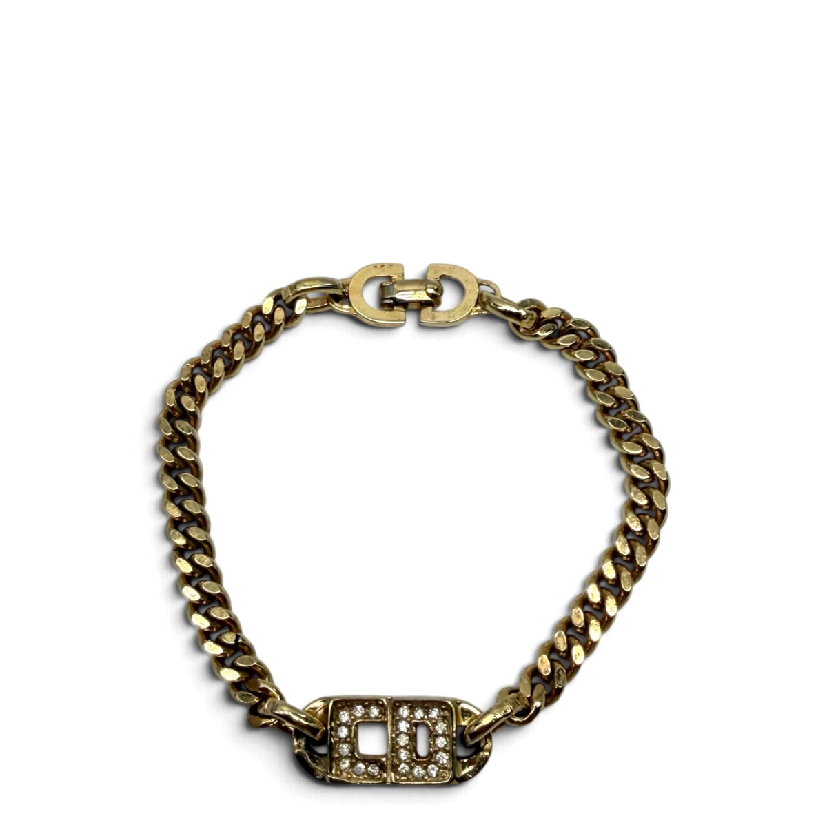 Dior Panzerarmband mit Strass-CD-Logo vintage goldfarben