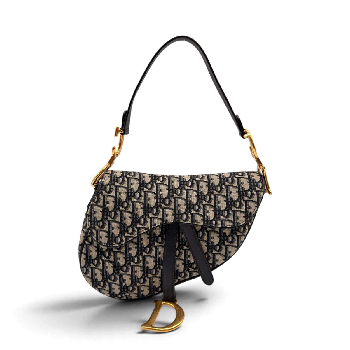 Dior Schultertasche Saddle Bag mit Schulterriemen aus Canvas blau & beige