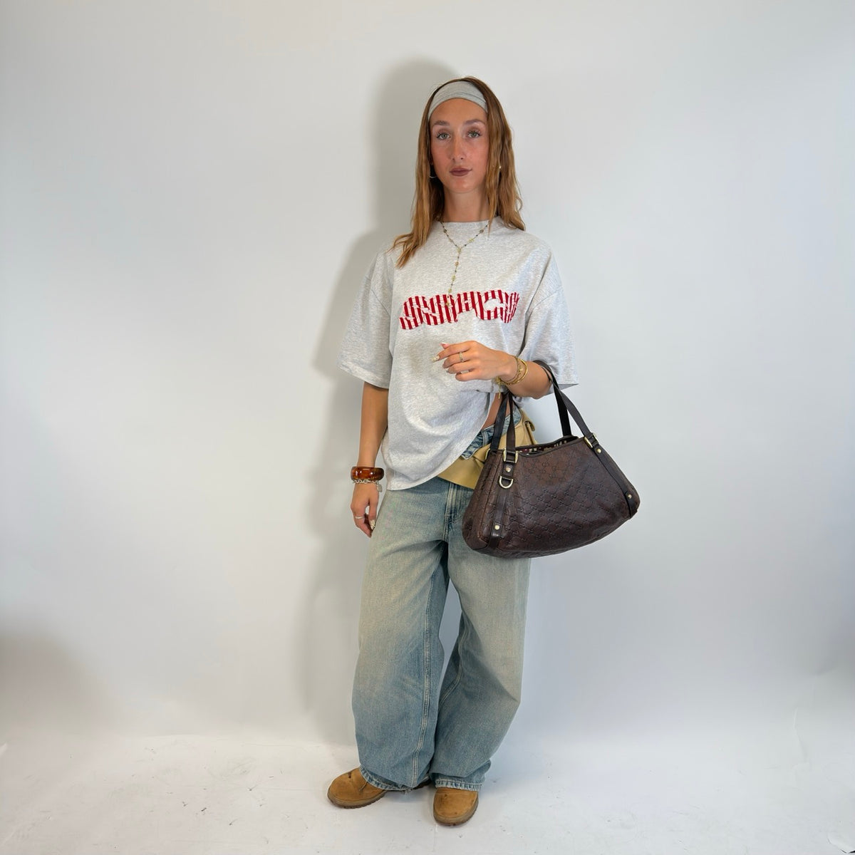 Gucci Shopper Abbey monogram aus Leder dunkelbraun