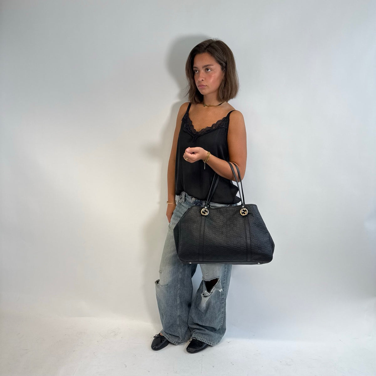 Gucci Shopper GG Twins aus Leder monogram schwarz