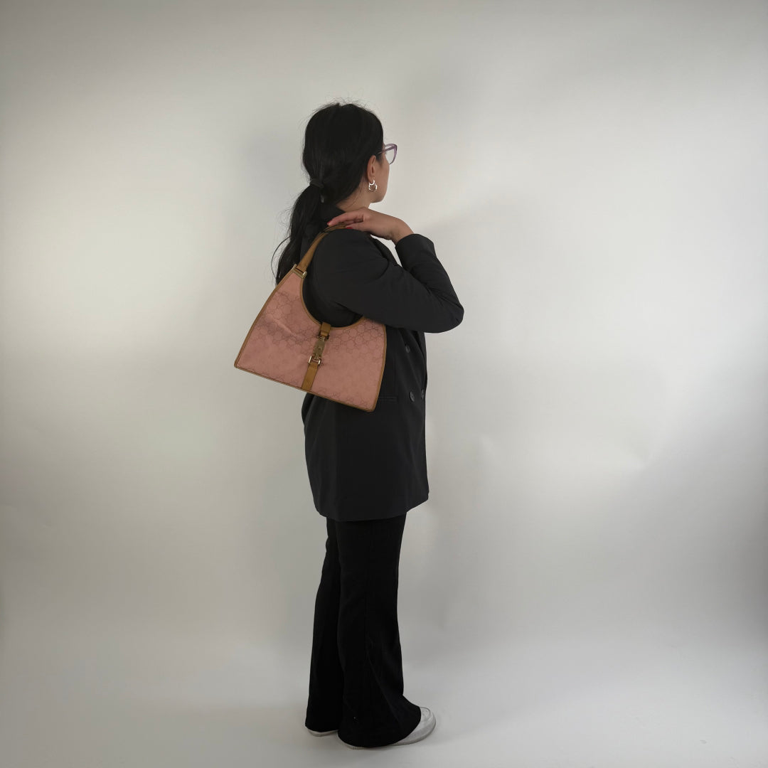 Gucci Handtasche Jackie hellbraune Lederdetails rosa