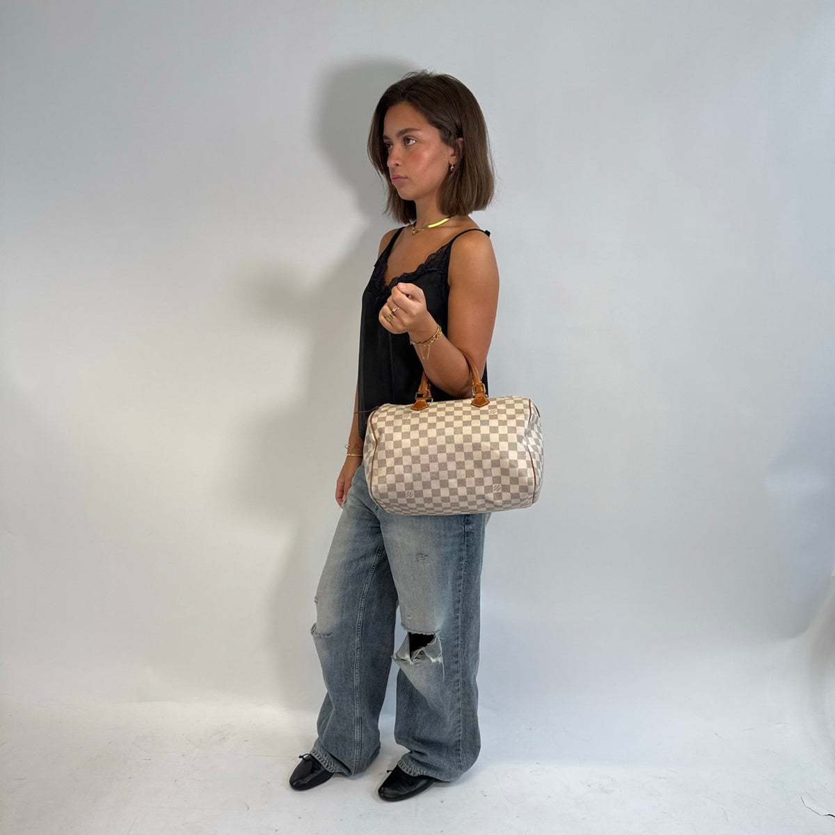 Louis Vuitton Handtasche Speedy 30 Damier Azur weiß