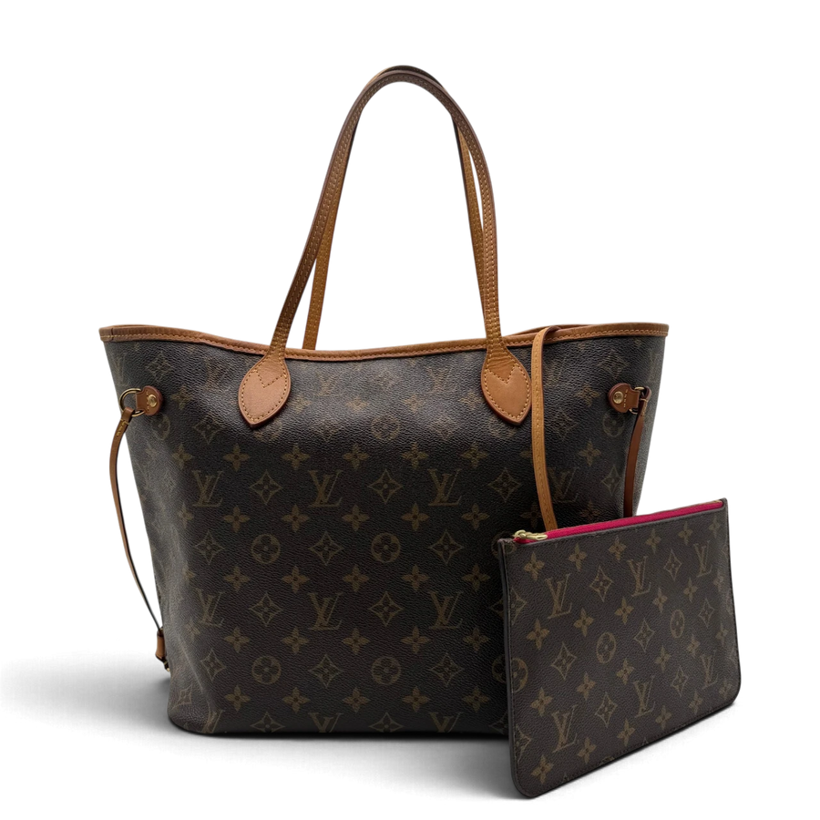 Louis Vuitton Neverfull MM Tote Bag With Clutch