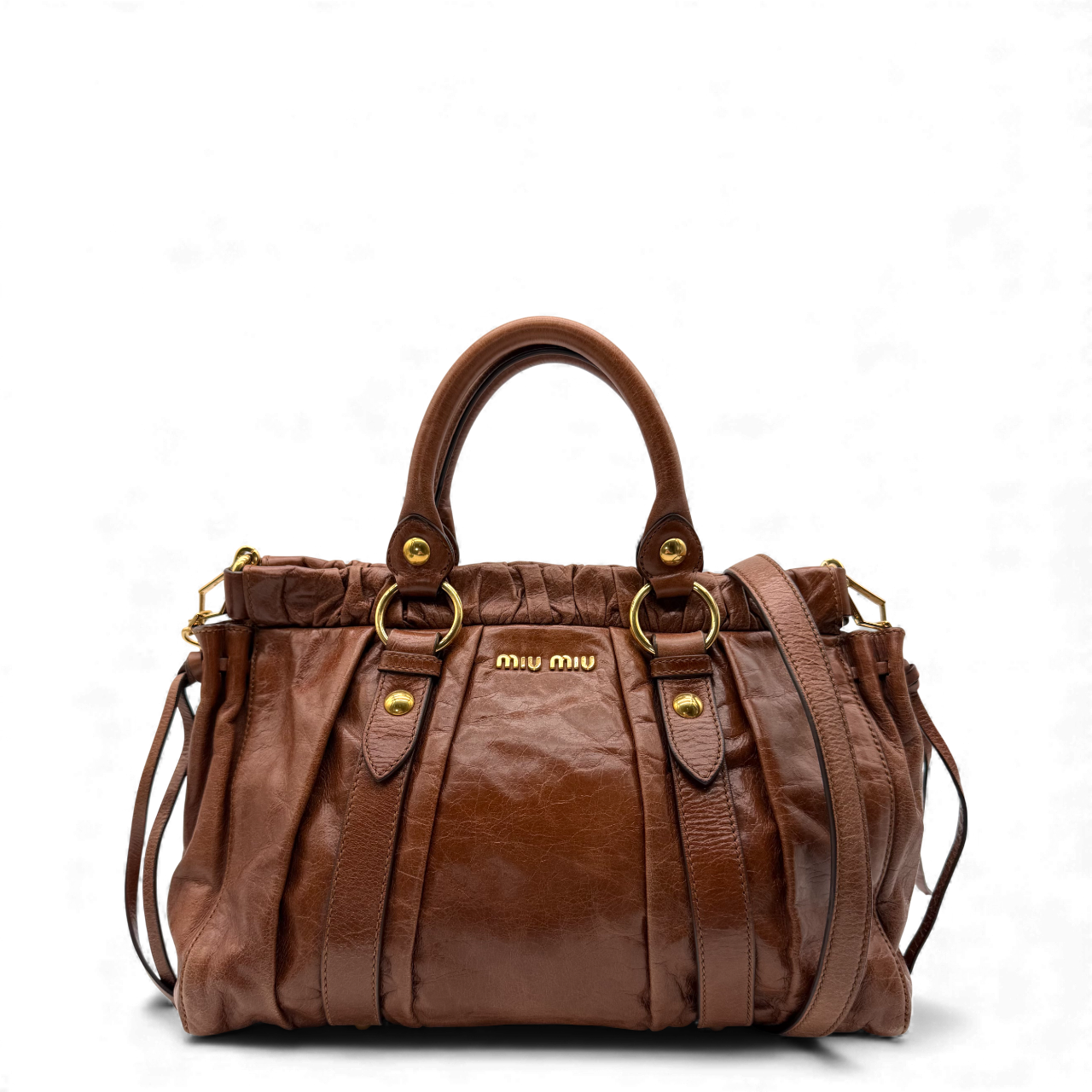 Miu Miu handbag Vitello Lux with shoulder strap made of dark brown leather