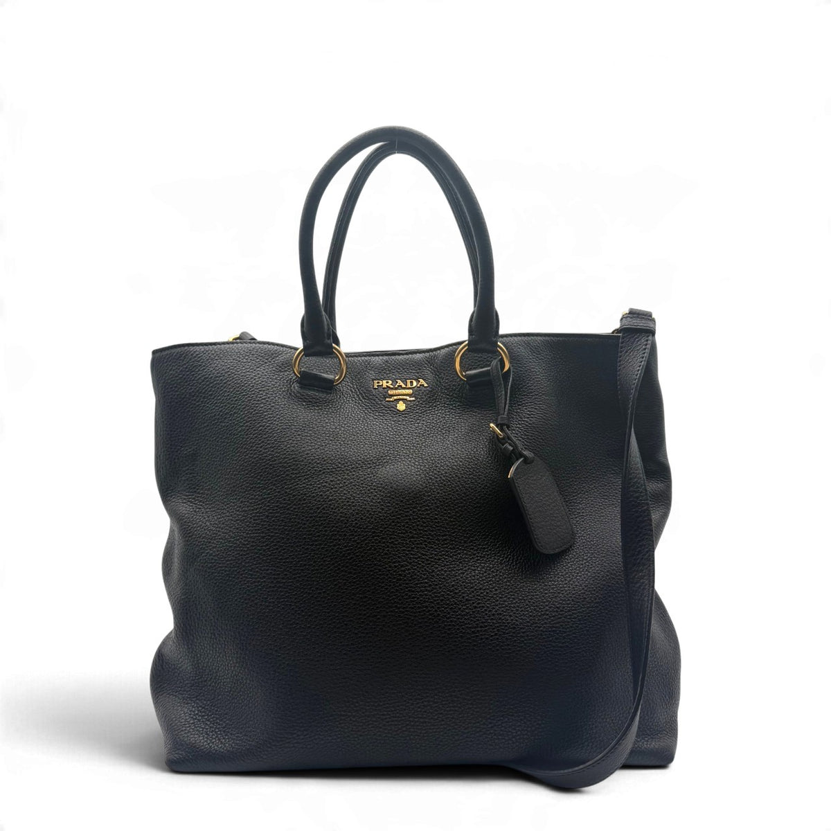 Prada Shopper mit Umhängegurt aus Leder schwarz – Gesamtansicht