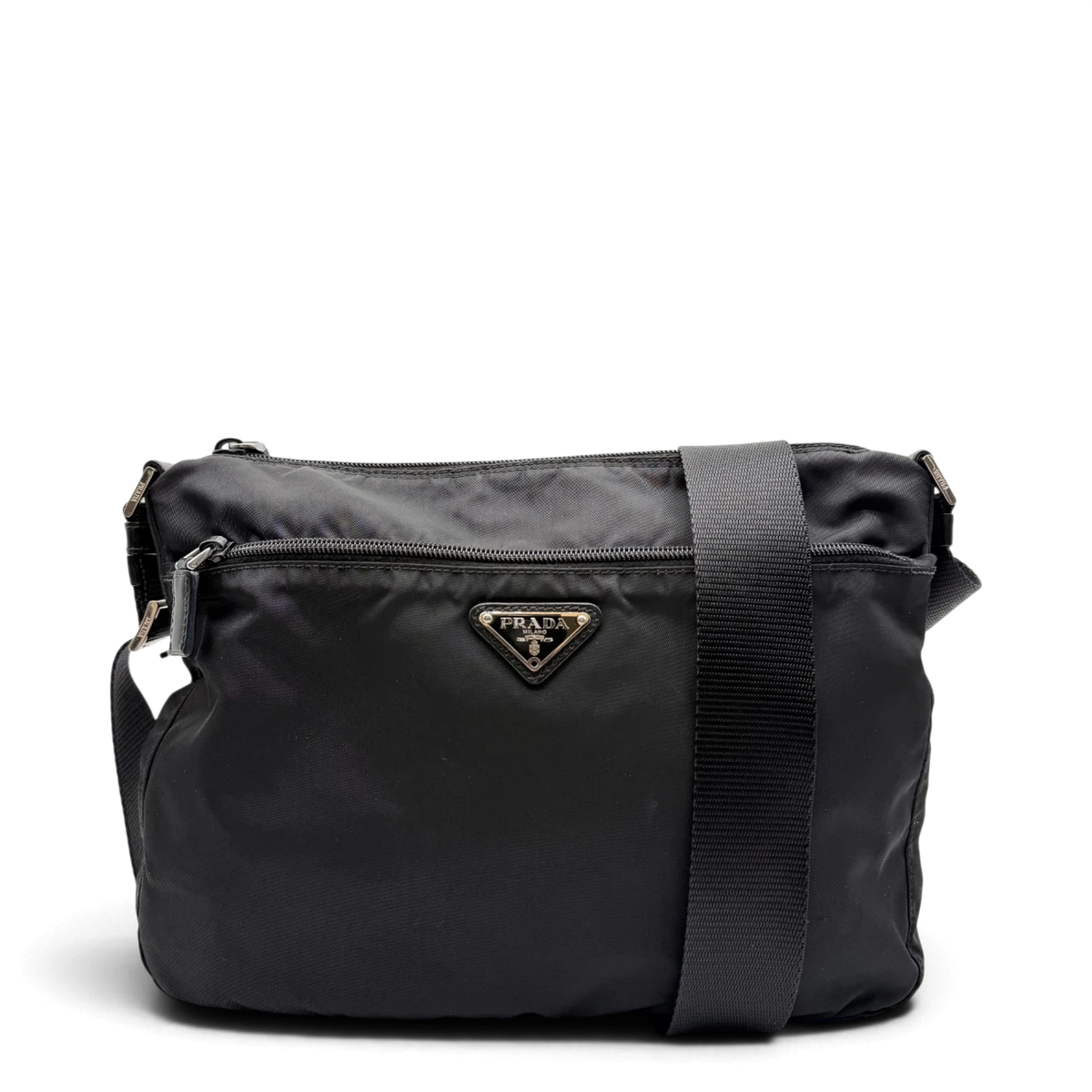 Prada Umhängetasche Beutelform aus Nylon schwarz