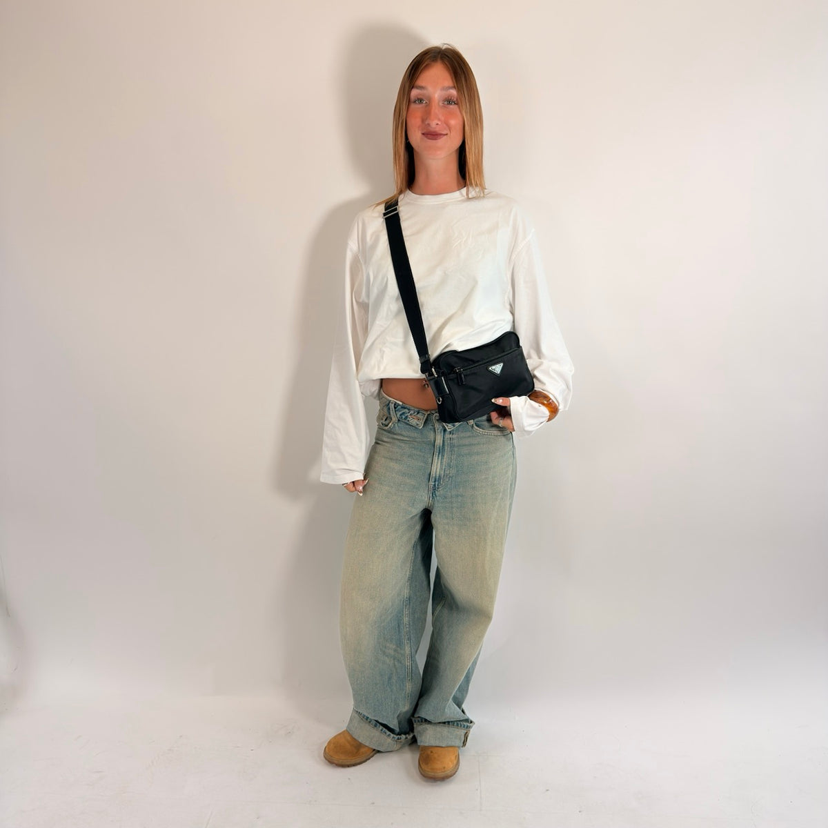 Prada Umhängetasche rechteckig small aus Nylon schwarz