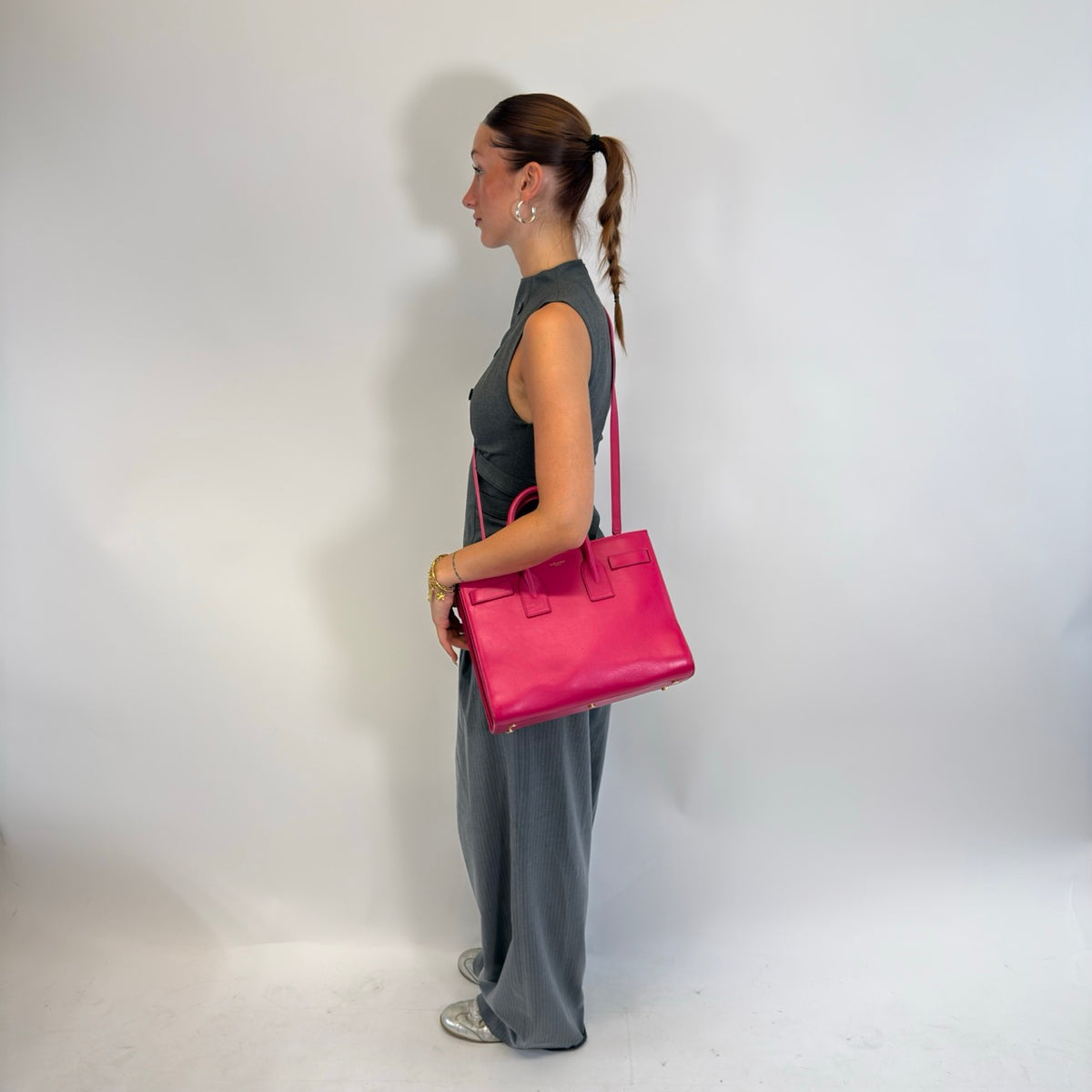 Saint Laurent Handtasche Sac de Jour medium aus Leder pink