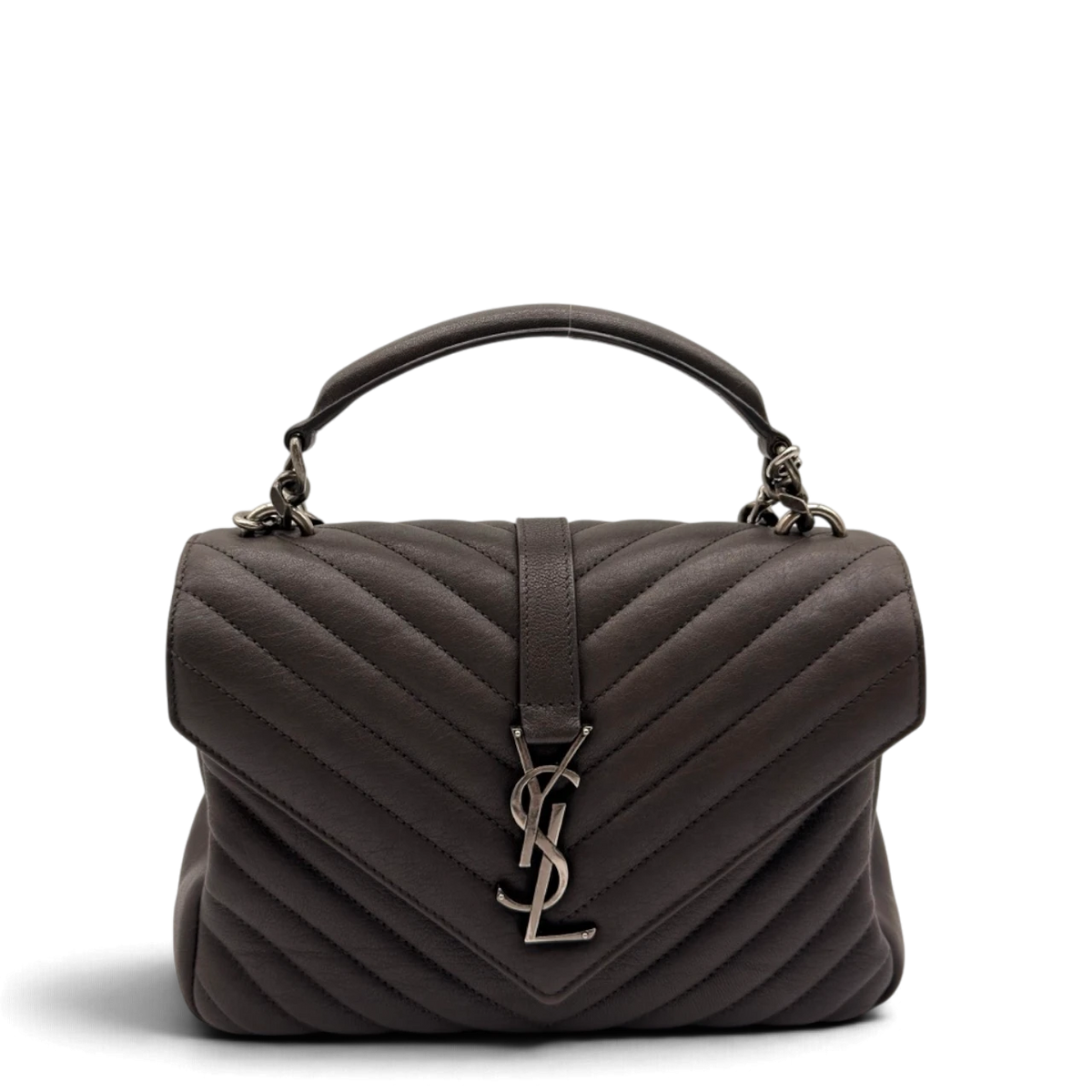 Saint Laurent Umhängetasche College Messenger medium aus grauem Lammleder