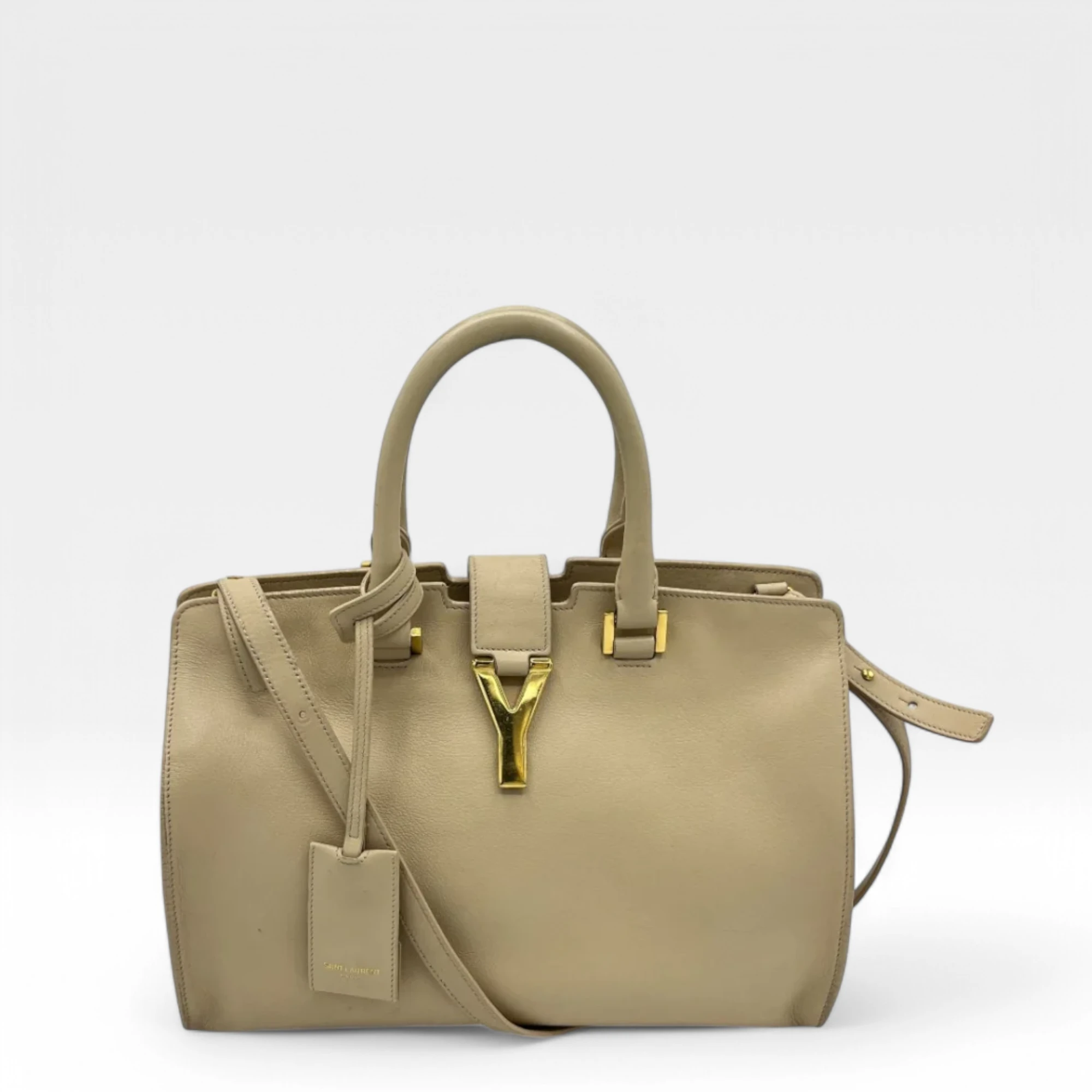 Saint Laurent Chyc handbag with shoulder strap in beige leather