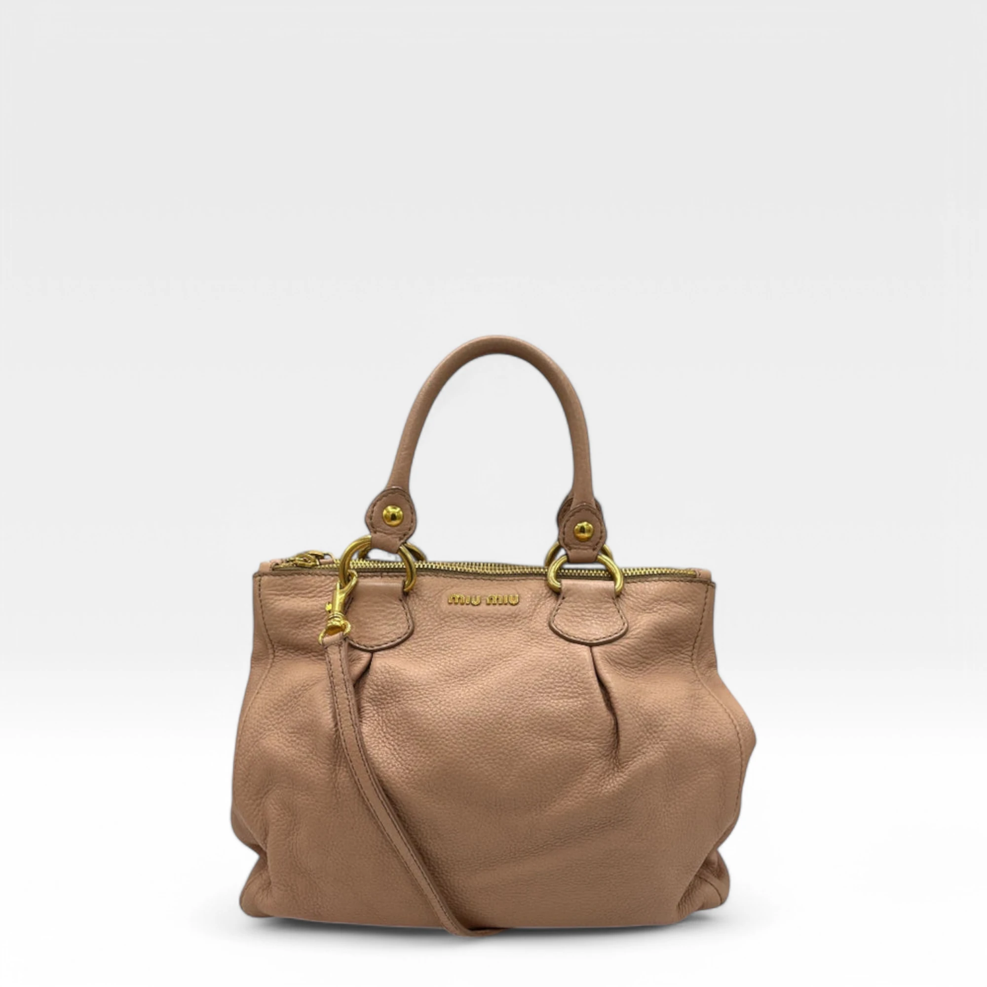 Miu Miu Handtasche mit Umhängegurt aus Leder beige