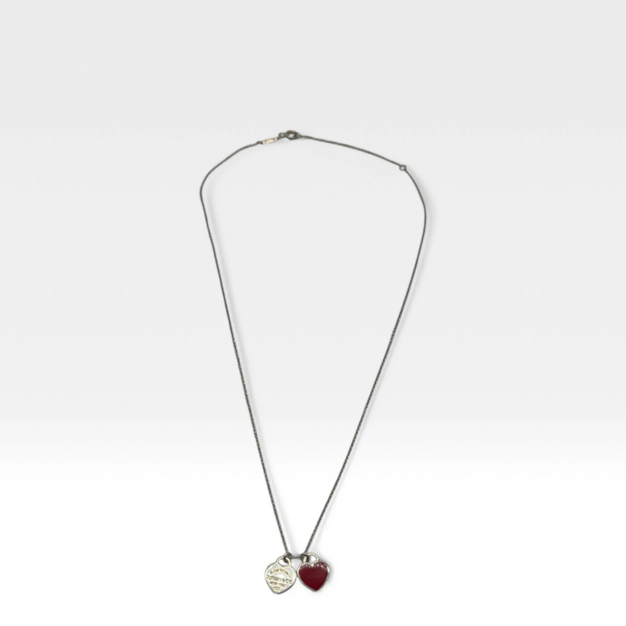 Tiffany & Co. Necklace Sterling Silver 925 double heart red