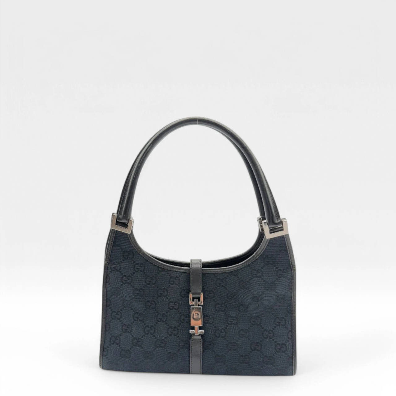 Gucci Handtasche Jackie mit schwarzem Leder monogram dunkelblau