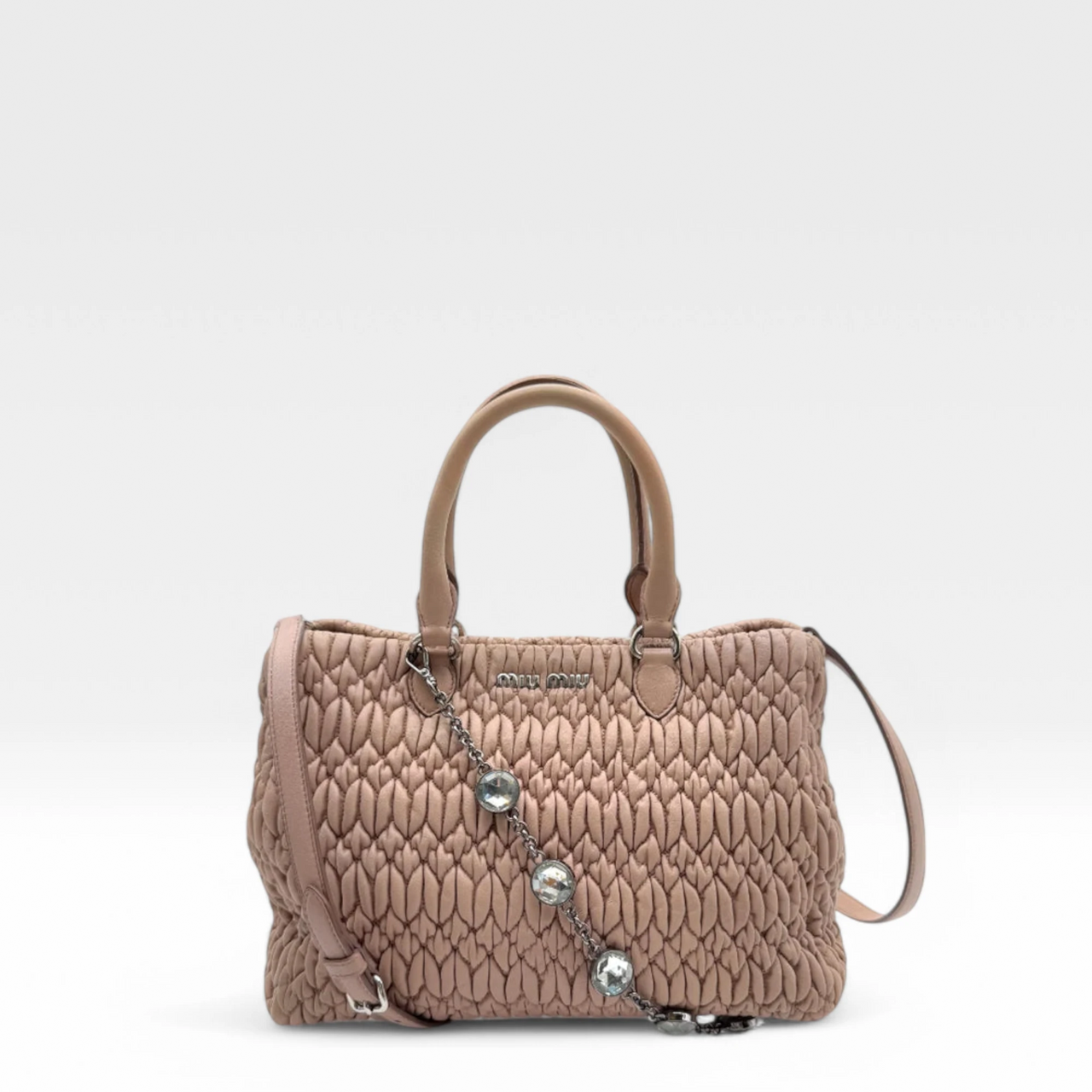 Miu Miu handbag Matelassé with shoulder strap and Miu Miu charm in pink leather