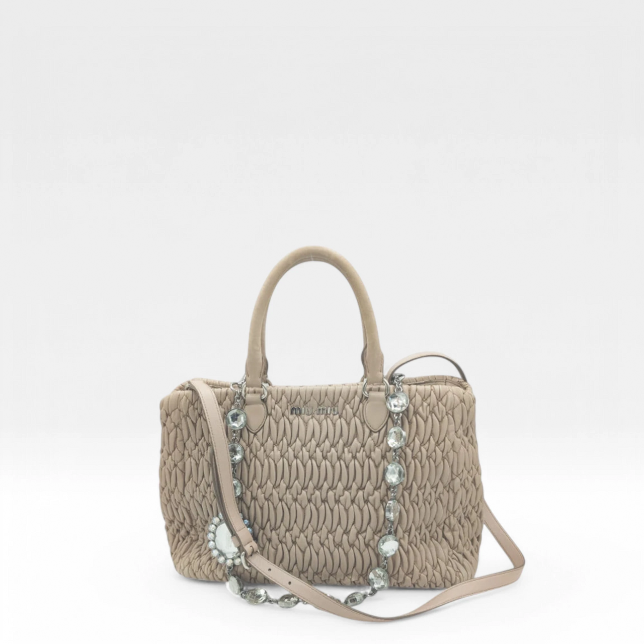 Miu Miu handbag Matelassé with shoulder strap and Miu Miu charm in pink leather