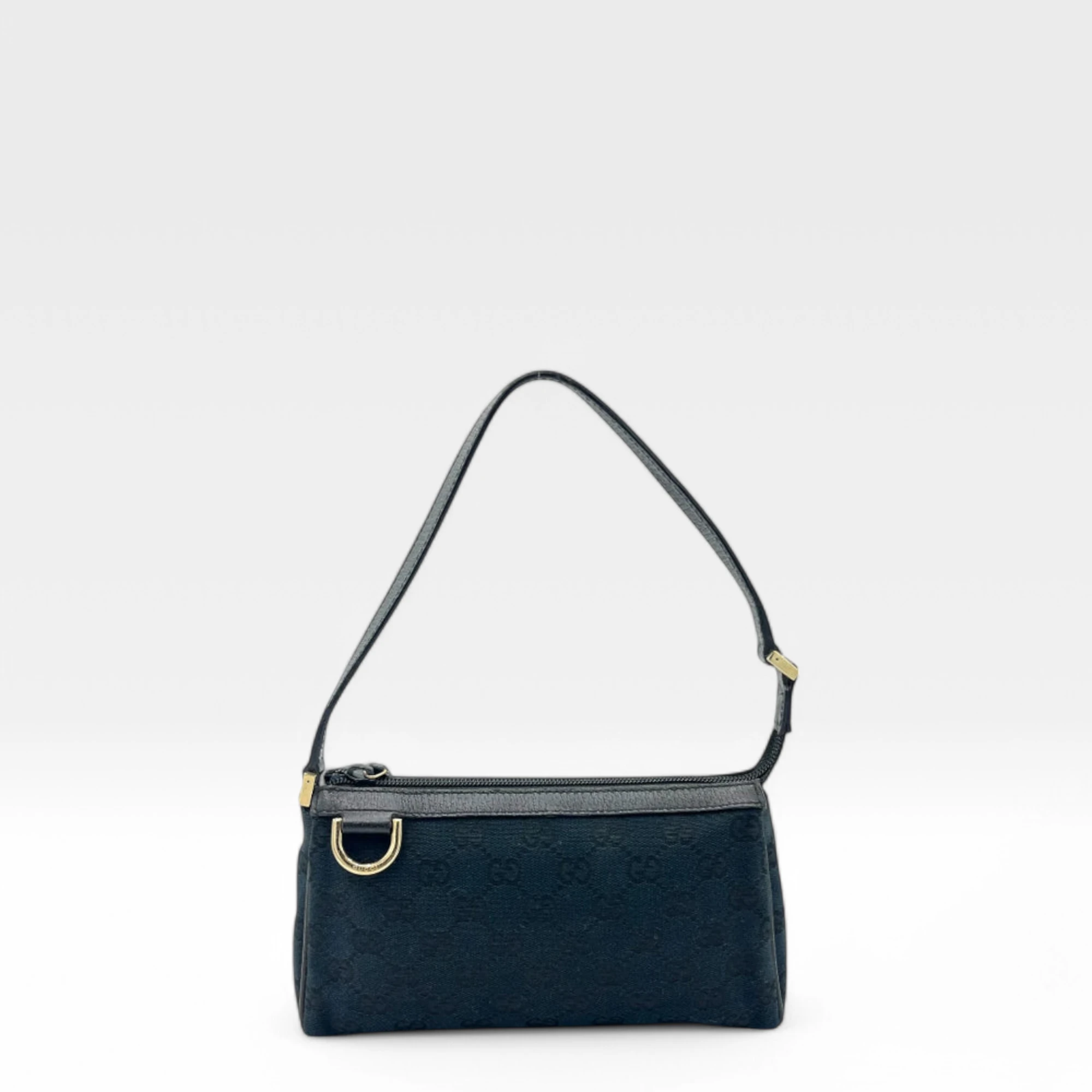 Gucci handbag / pochette with black leather details monogram dark blue