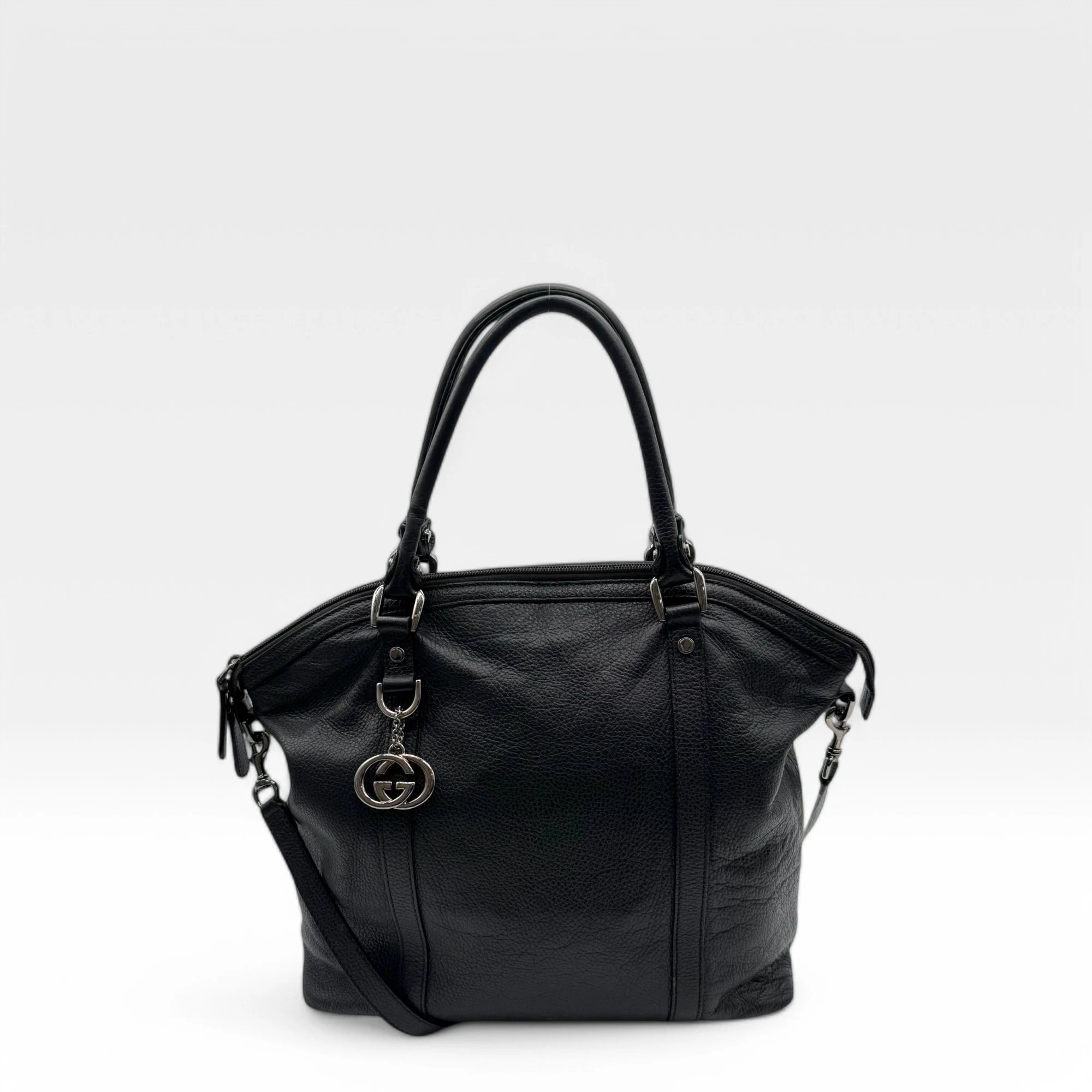 Gucci Handtasche mit Umhängegurt aus Volleder schwarz