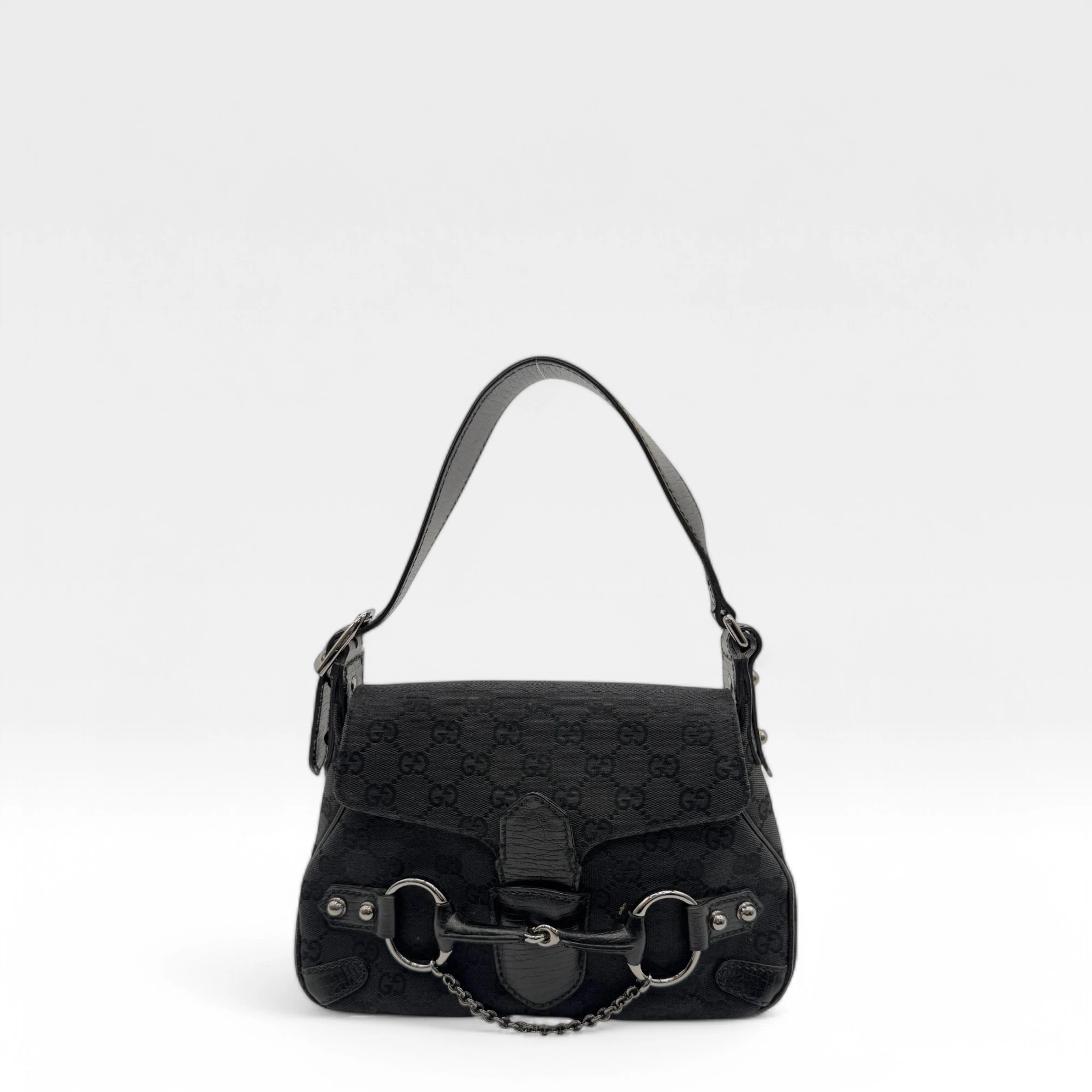 Gucci Handtasche Horsebit 1955 schwarzes Leder monogram schwarz