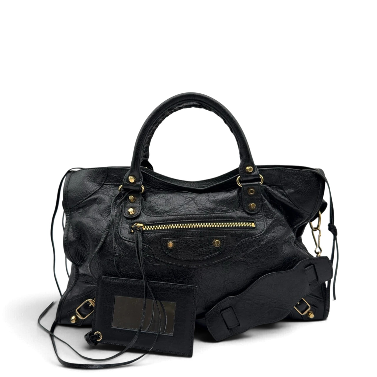 Balenciaga Schultertasche Classic City medium aus schwarzem Lammleder