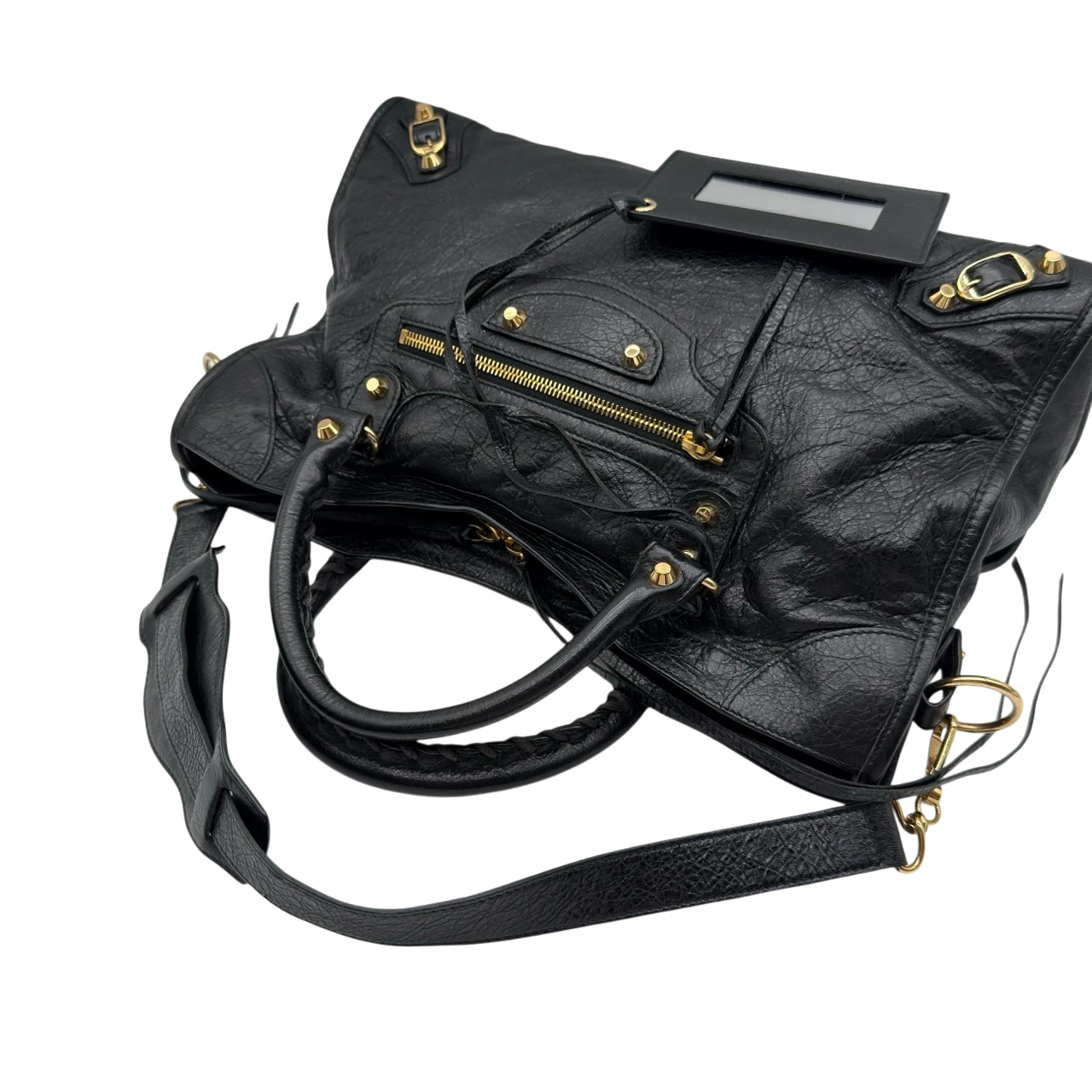 Balenciaga Schultertasche Classic City medium aus schwarzem Lammleder