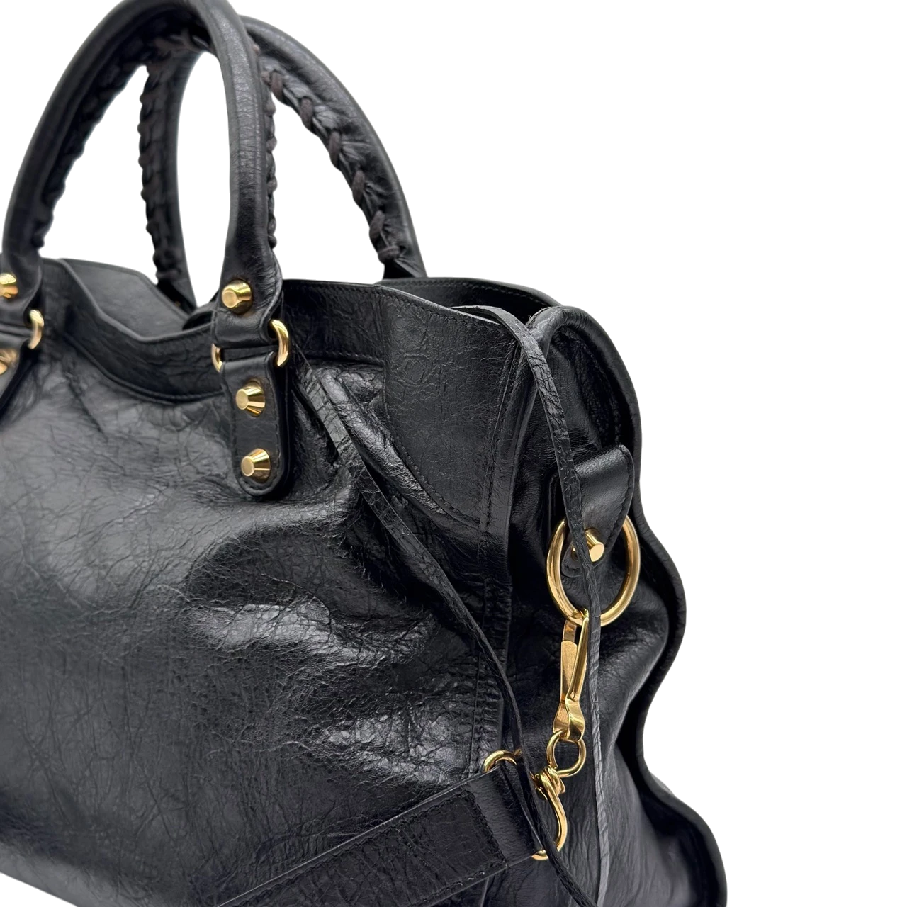 Balenciaga Schultertasche Classic City medium aus schwarzem Lammleder