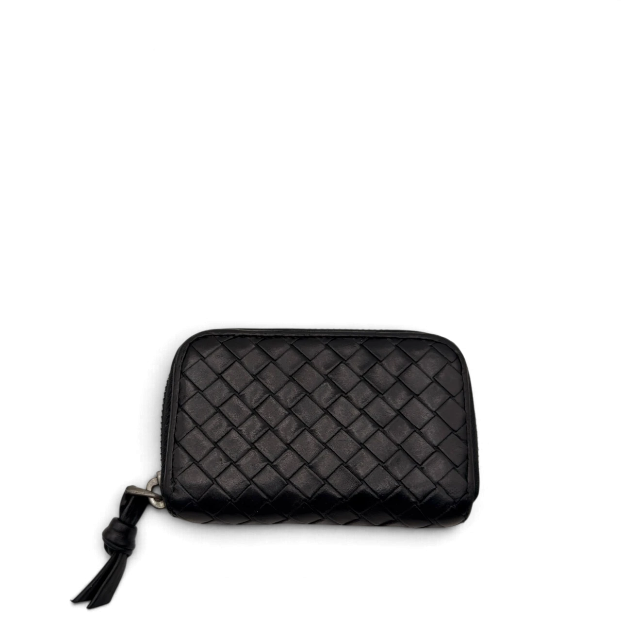 Bottega Veneta Geldbeutel Intrecciato Round Zip aus Leder schwarz