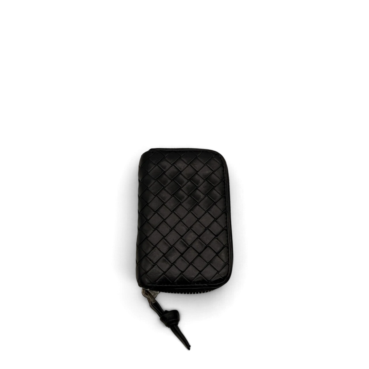 Bottega Veneta Geldbeutel Intrecciato Round Zip aus Leder schwarz