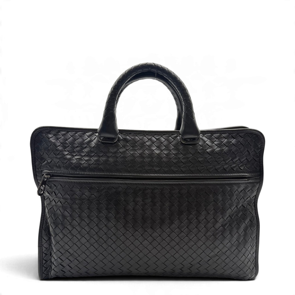 Bottega Veneta Laptoptasche Intrecciato aus Leder schwarz – Gesamtansicht