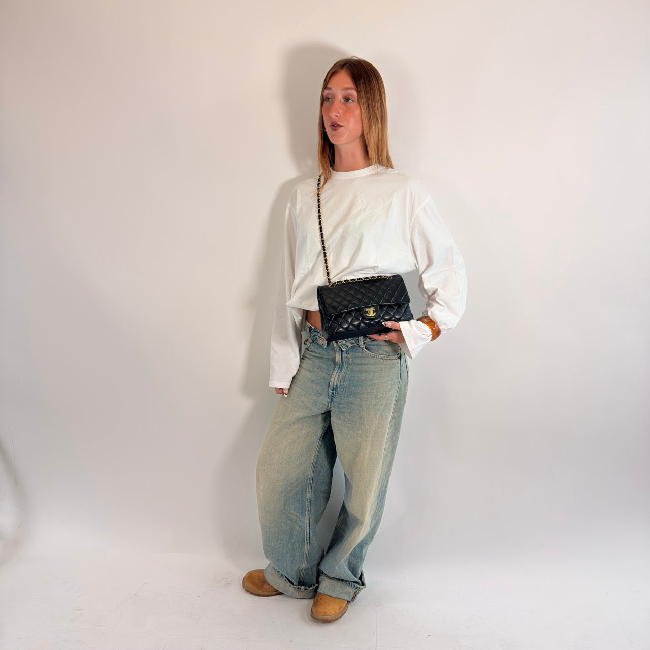Chanel Handtasche Classic Double Flap bag medium aus Lammleder schwarz