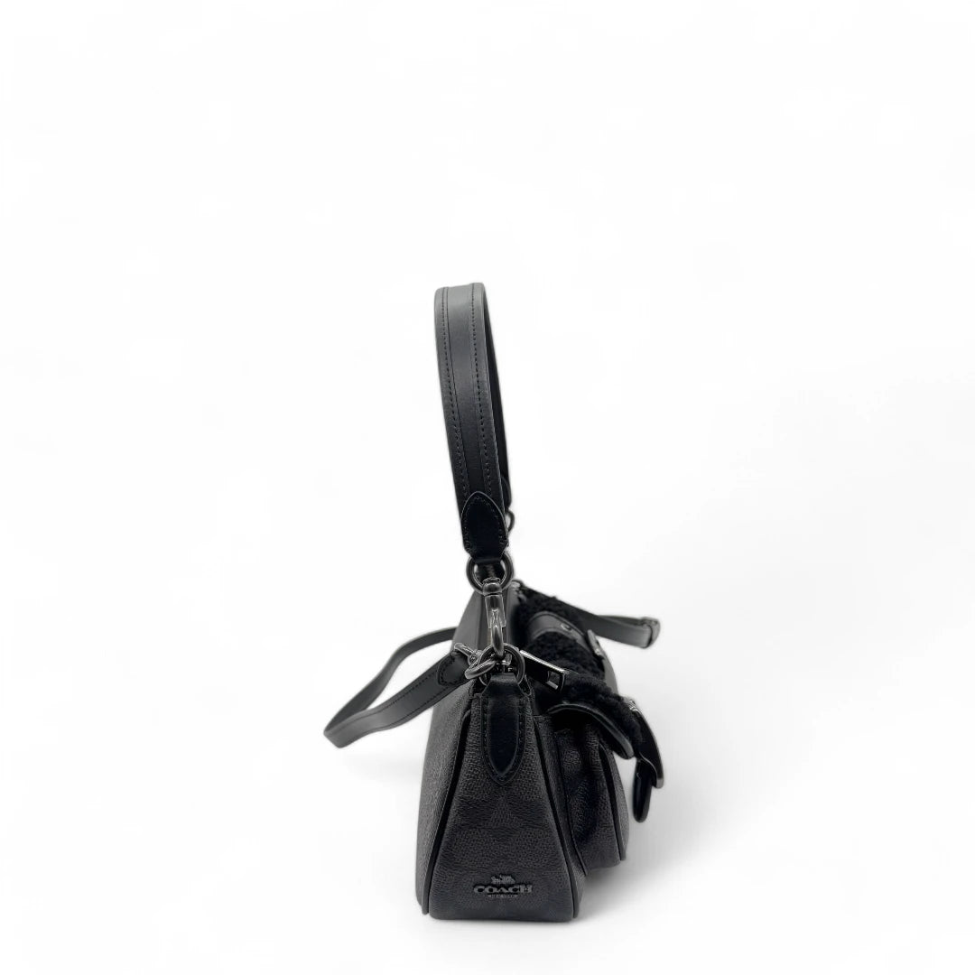 Coach Handtasche Baguette Ashton Shearling & Leder monogram schwarz