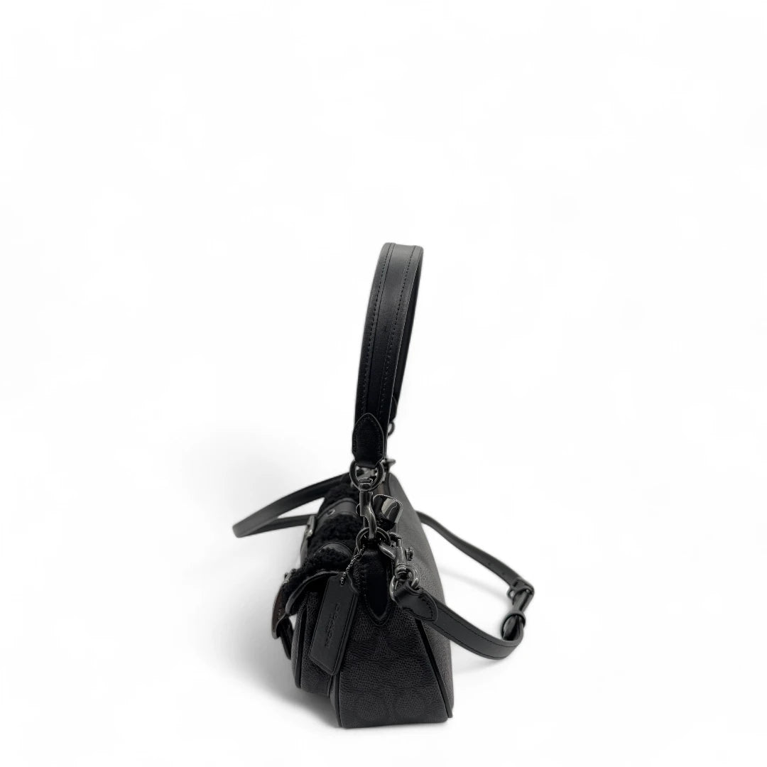 Coach Handtasche Baguette Ashton Shearling & Leder monogram schwarz