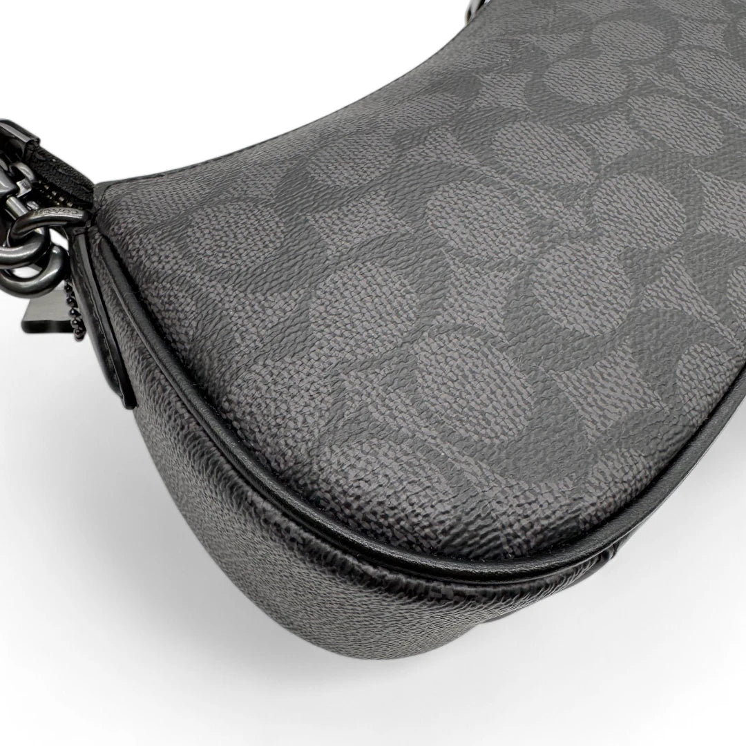 Coach Handtasche Baguette Ashton Shearling & Leder monogram schwarz