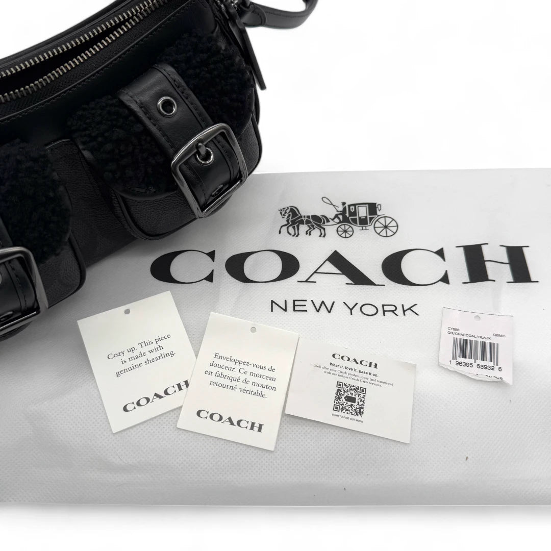 Coach Handtasche Baguette Ashton Shearling & Leder monogram schwarz