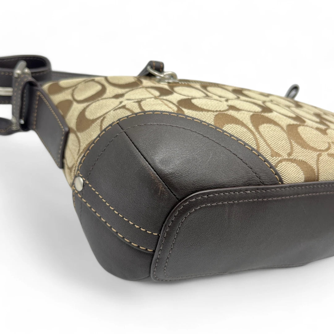 Coach Handtasche / Schultertasche mit braunem Leder monogram beige