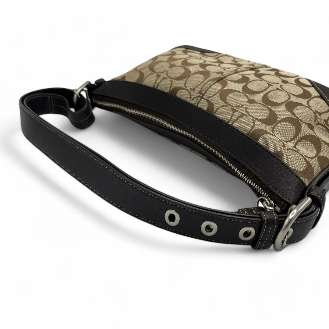 Coach Handtasche / Schultertasche mit braunem Leder monogram beige