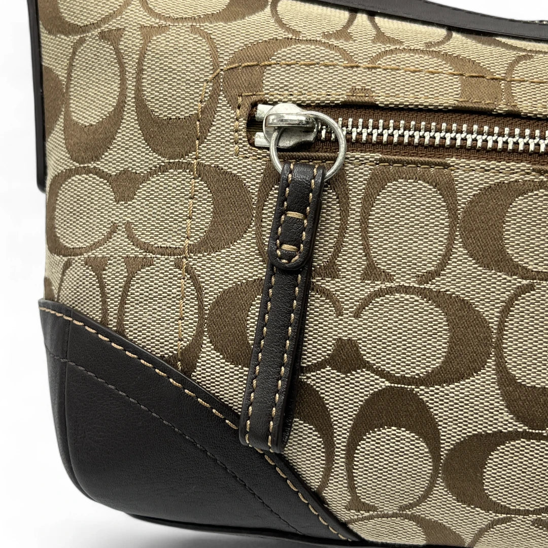 Coach Handtasche / Schultertasche mit braunem Leder monogram beige