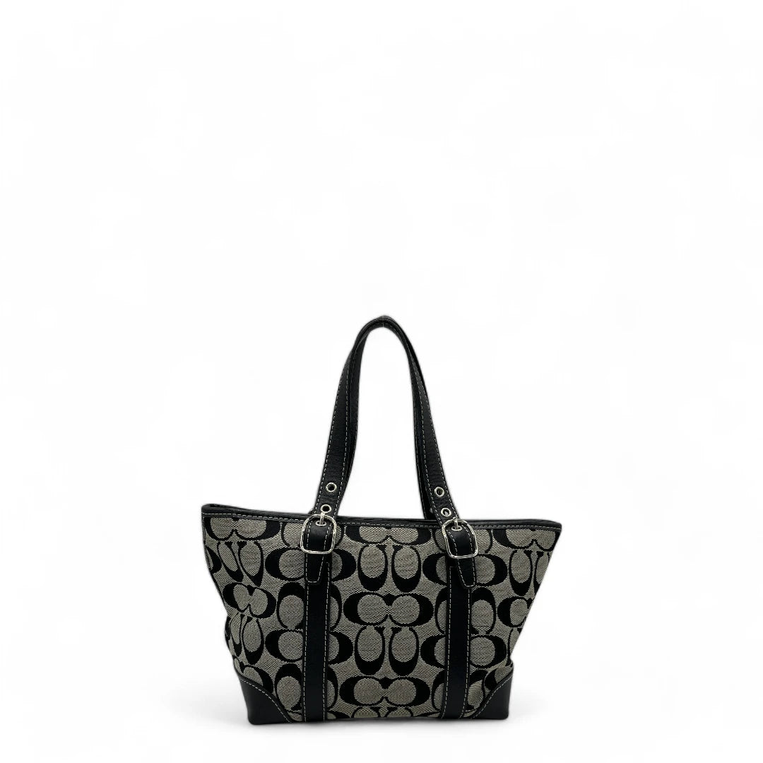 Coach Handtasche mini Shopper mit schwarzen Leder monogram beige