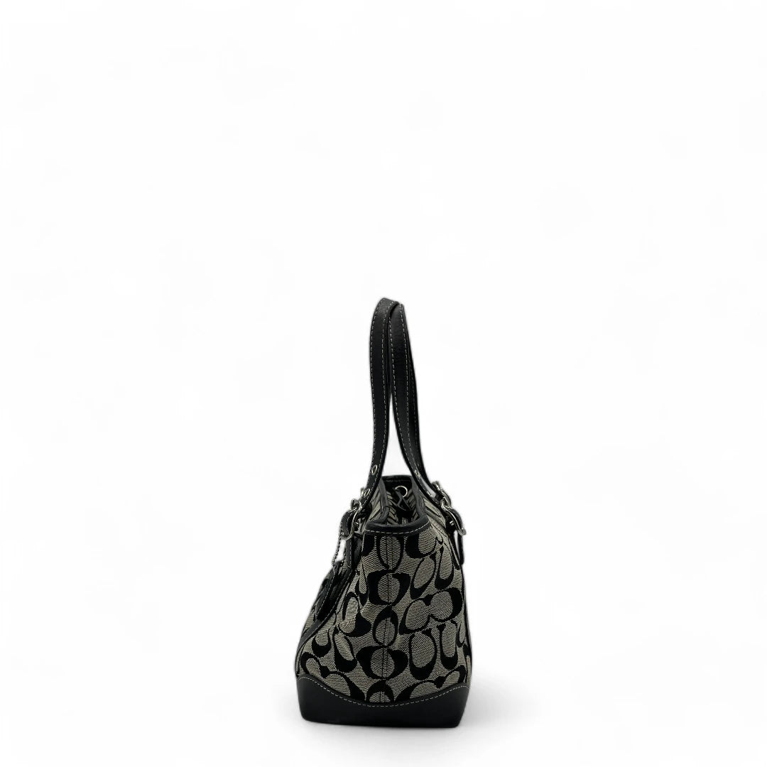 Coach Handtasche mini Shopper mit schwarzen Leder monogram beige