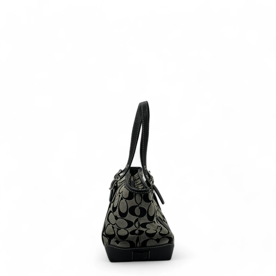 Coach Handtasche mini Shopper mit schwarzen Leder monogram beige