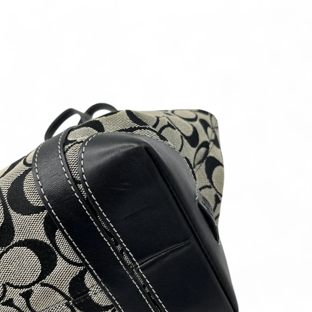 Coach Handtasche mini Shopper mit schwarzen Leder monogram beige