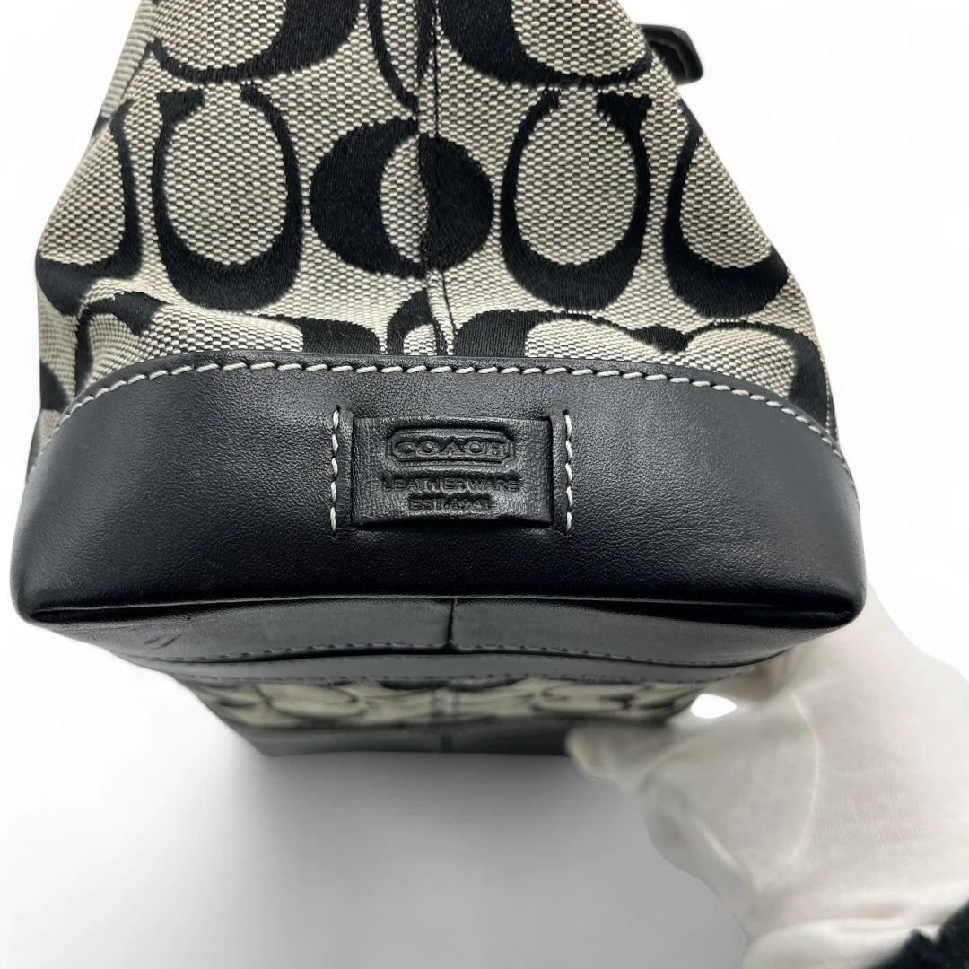 Coach Handtasche mini Shopper mit schwarzen Leder monogram beige