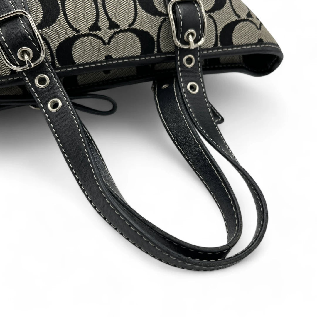 Coach Handtasche mini Shopper mit schwarzen Leder monogram beige
