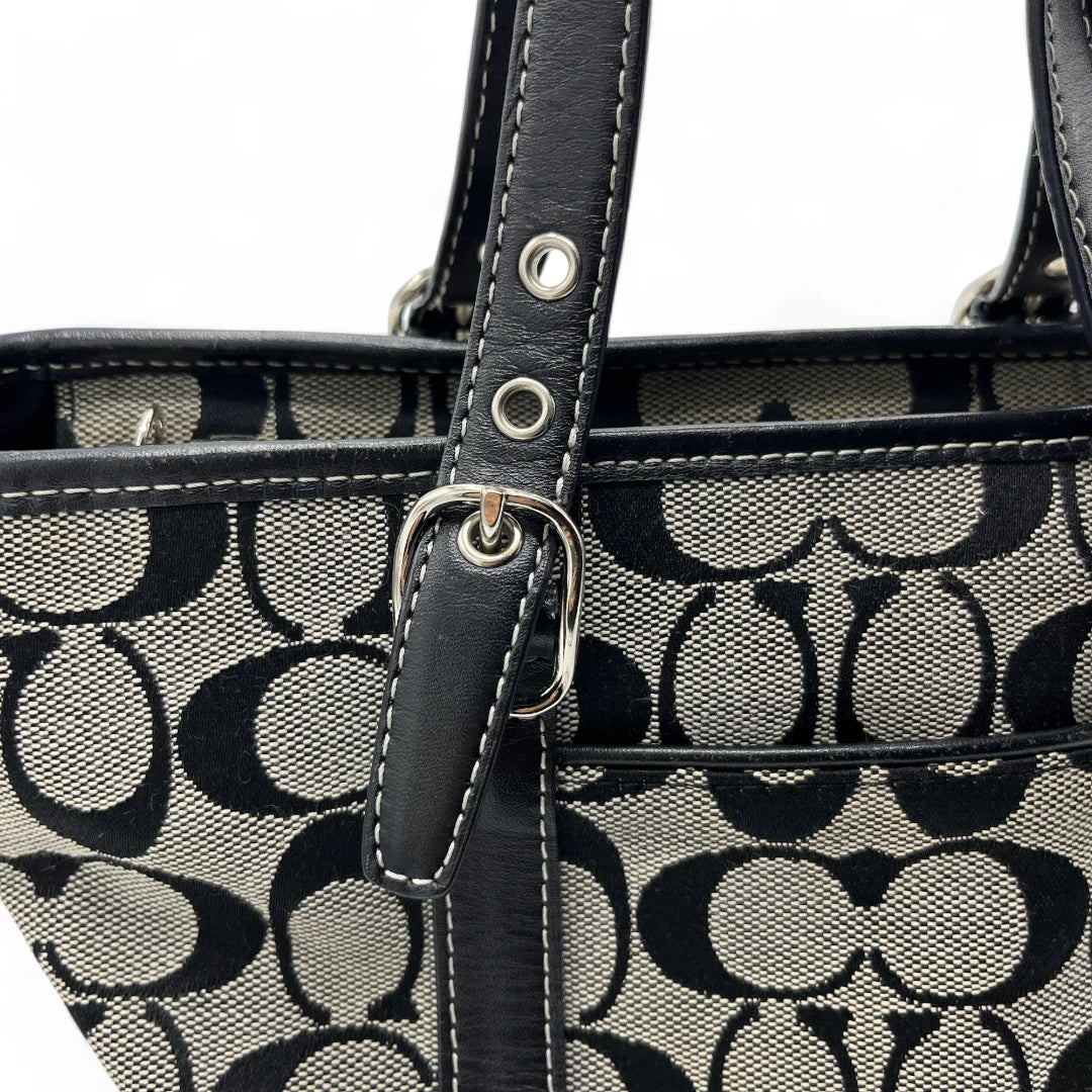 Coach Handtasche mini Shopper mit schwarzen Leder monogram beige
