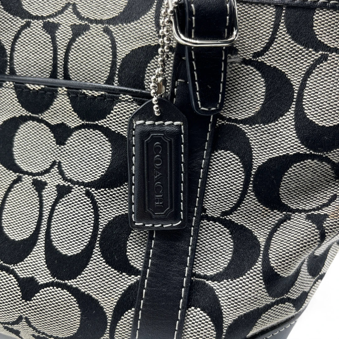 Coach Handtasche mini Shopper mit schwarzen Leder monogram beige