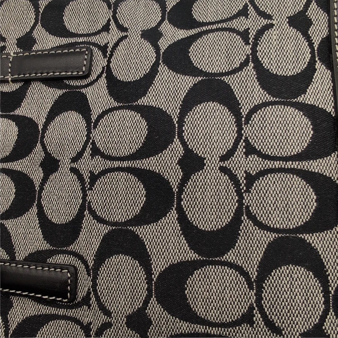 Coach handbag mini shopper with black leather monogram grey