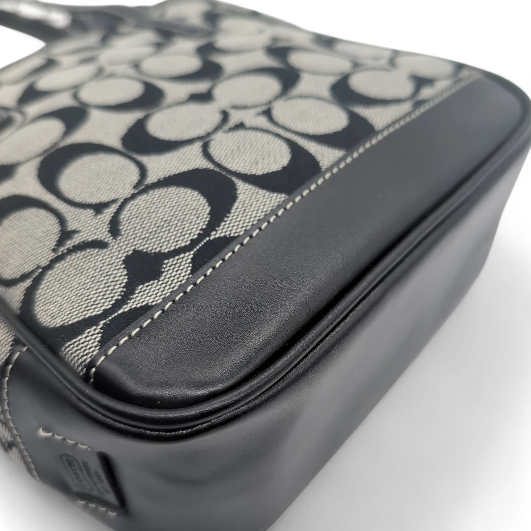 Coach handbag mini shopper with black leather monogram grey